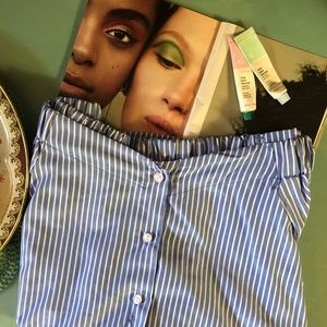 Off the Shoulder Pinstripe Button-down